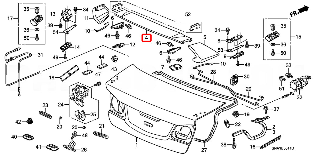 Genuine Honda Parts - Spoiler Trunk Lid Center 71701-SNW-Z01ZA - Honda - Civic Type R FD2R