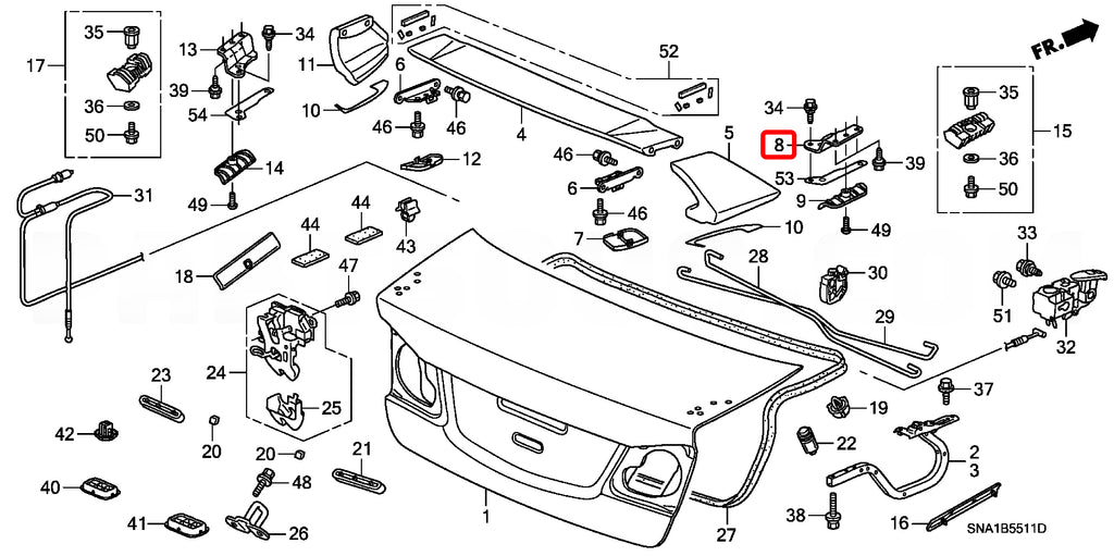 Genuine Honda Parts - Bracket RH Trunk Spoiler Lower 71705-SNW-Z00 - Honda - Civic Type R FD2R