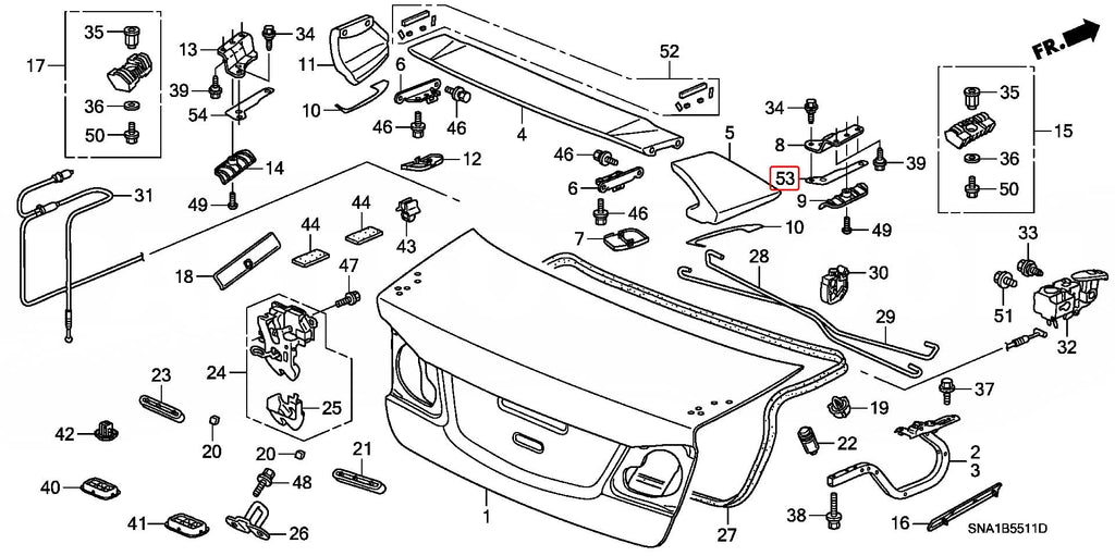 Genuine Honda Parts - Bracket RH Trunk Outside 71709-SNW-000 - Honda - Civic Type R FD2R