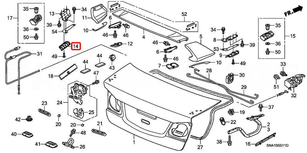 Genuine Honda Parts - Lid LH Trunk Spoiler Lower 71756-SNW-Z01ZC - Honda - Civic Type R FD2R