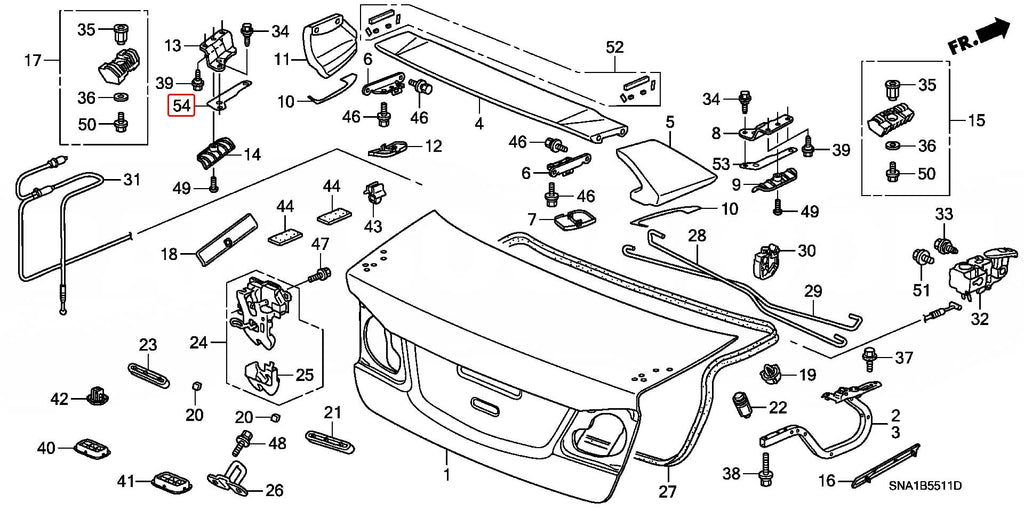 Genuine Honda Parts - Bracket, LH Trunk Outside 71759-SNW-000 - Honda - Civic Type R FD2R