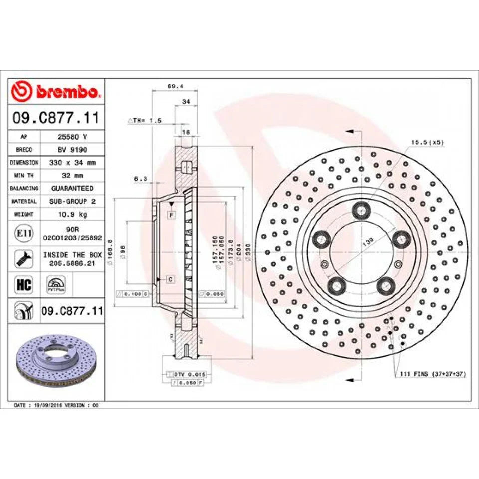 Brembo Front Premium UV Coated OE Equivalent Rotor - Porsche - 01-12 Porsche 911 - 09.C877.11 - Rzcrewgarage