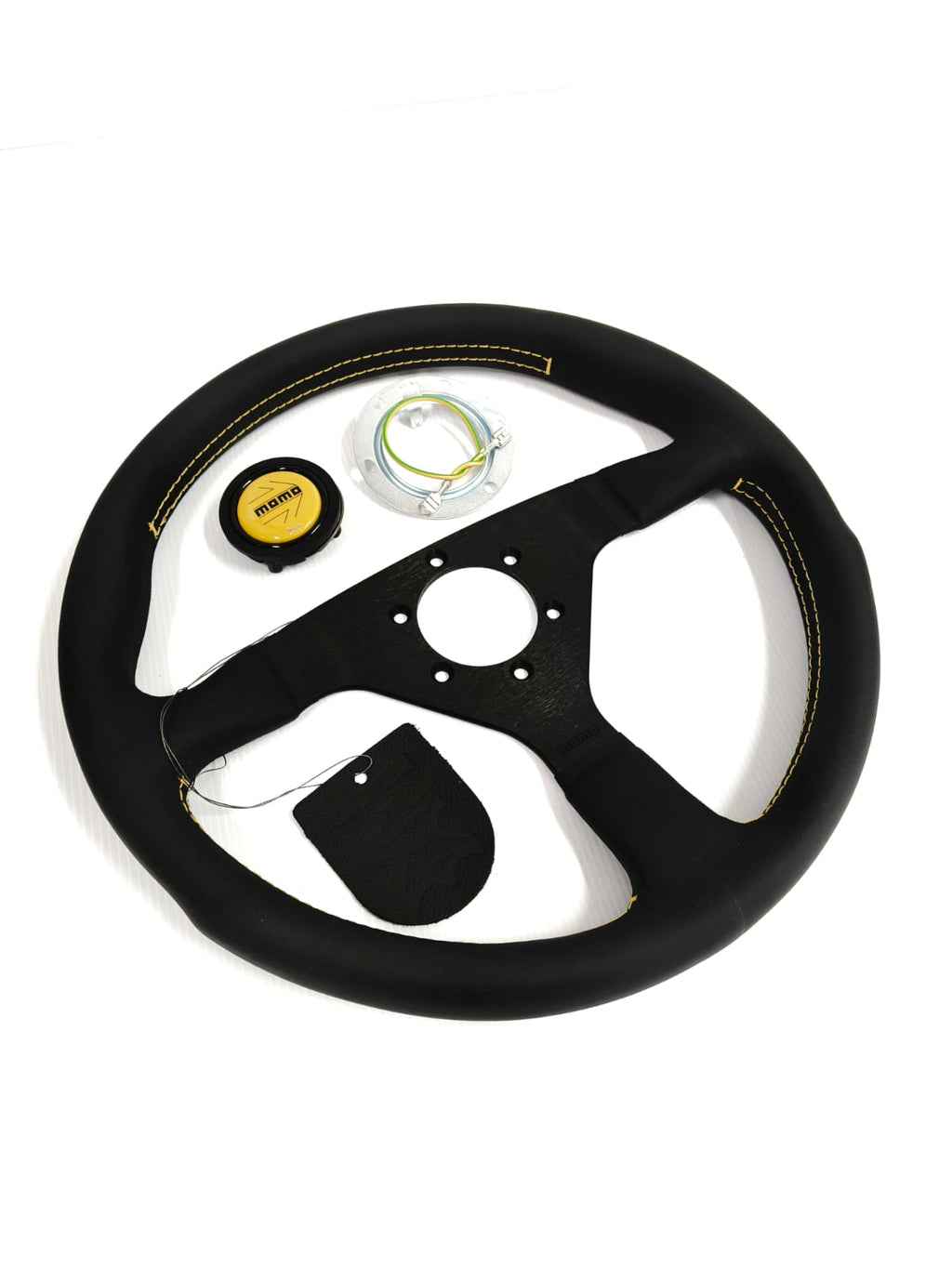 Momo - Monte Carlo Steering Wheels - 350mm Yellow Stitches Leather - Flat Dish-MCL35BK5B - RZCrewGarage