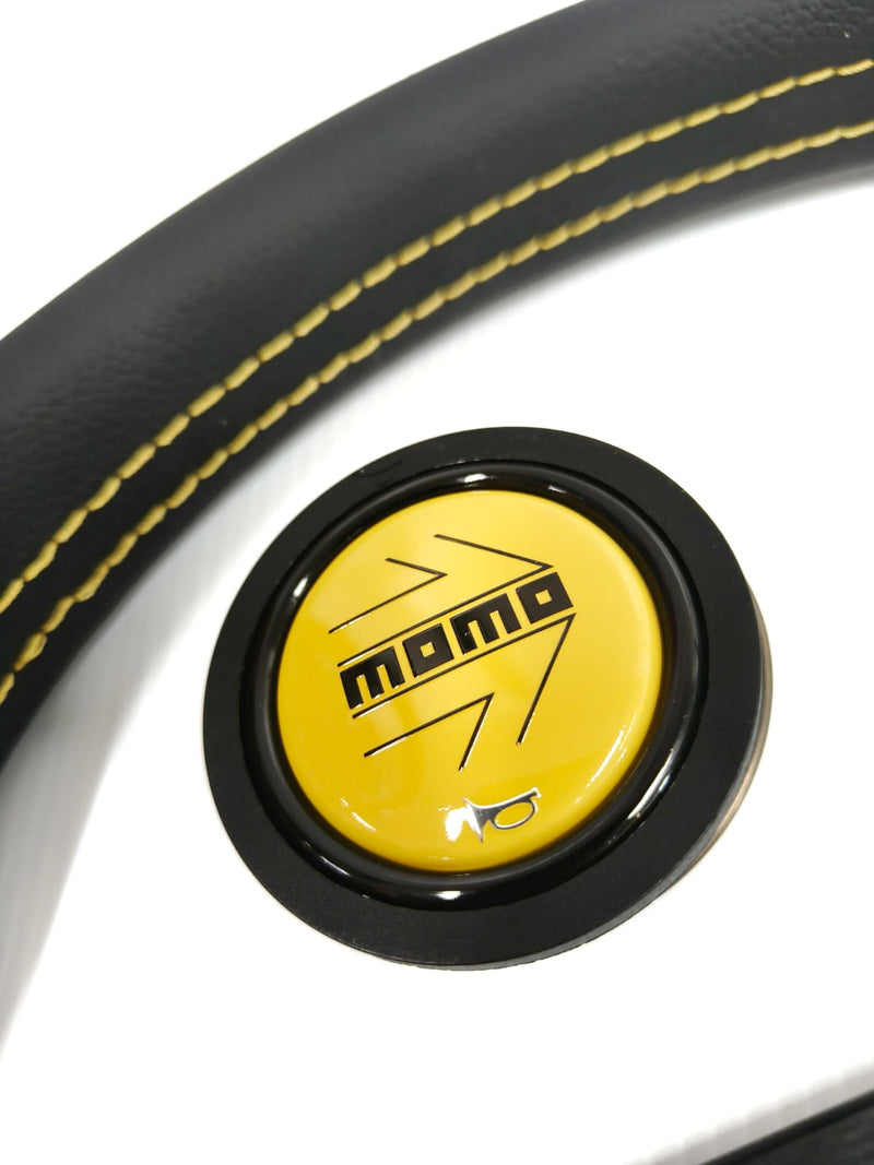Momo - Monte Carlo Steering Wheels - 350mm Yellow Stitches Leather - Flat Dish-MCL35BK5B - RZCrewGarage