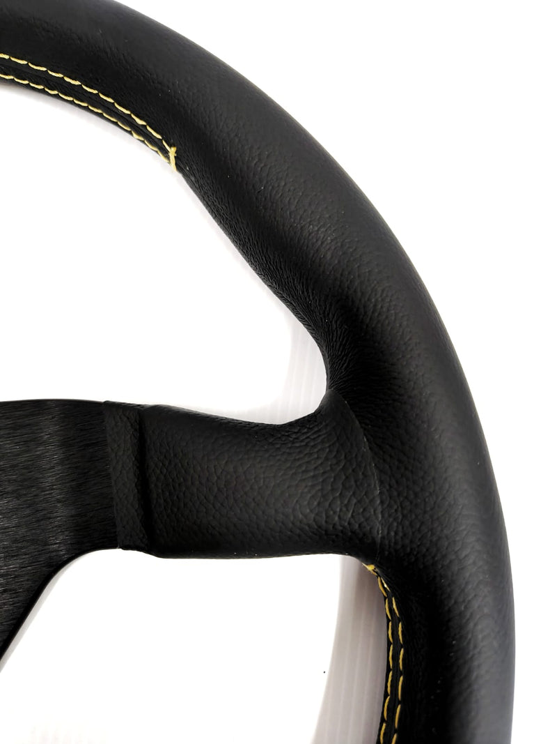Momo - Monte Carlo Steering Wheels - 350mm Yellow Stitches Leather - Flat Dish-MCL35BK5B - RZCrewGarage