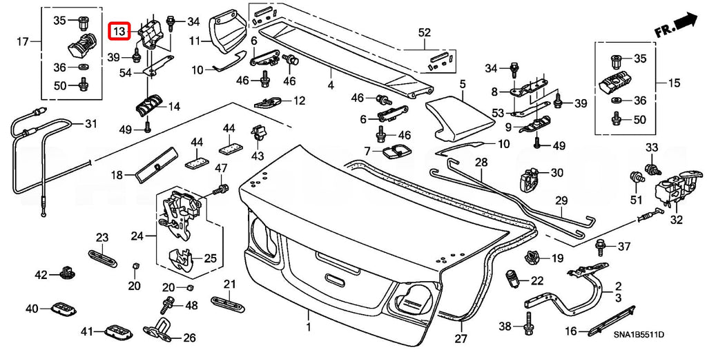 Genuine Honda Parts - Bracket LH Trunk Spoiler Lower 71755-SNW-Z00 - Honda - Civic Type R FD2R - 71755-SNW-Z00 - Rzcrew Garage