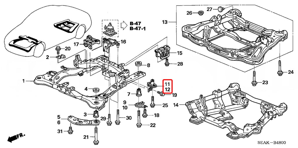 Genuine Honda Parts 50280-SDA-A01 Rubber, R. FR. Sub-Frame Middle Mounting CL7
