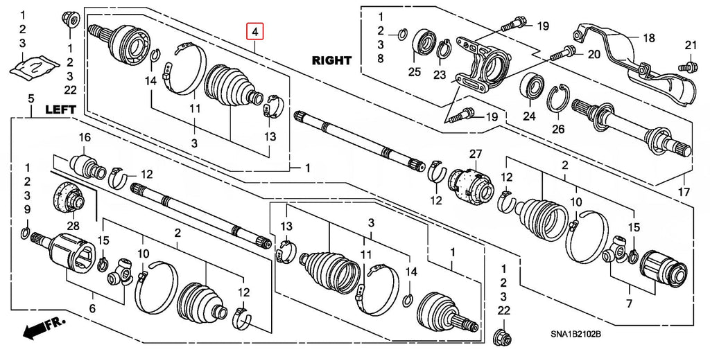 Drive Shaft right - Honda - FD2R - 44305-SNW-010 - Rzcrewgarage