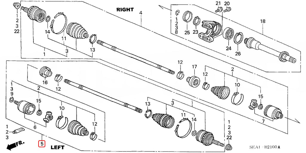 Drive Shaft LEFT (AT Only) - Honda - CL9 - 44306-SEA-N50 - Rzcrewgarage
