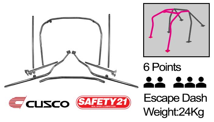 Cusco - Safety 21 - 6 Points Roll Cage ( 5 Passengers Escape Dash) - Honda - Civic Type R FD2R - 329 270 B20