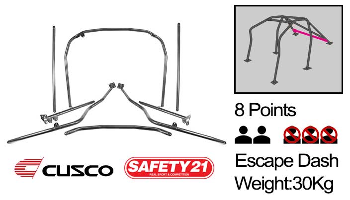 Cusco - Safety 21 - 8 Points Roll Cage ( 2 Passengers Escape Dash) - Honda - Civic Type R FD2R - 329 270 G20