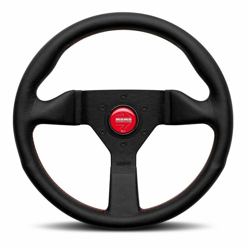 Momo - Monte Carlo Steering Wheels - 320mm Red Stitches Leather - Flat Dish-MCL32BK3B - RZCrewGarage