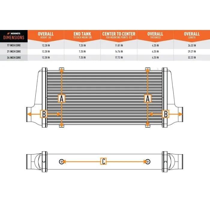 Mishimoto Universal Carbon Fiber Intercooler - Gloss Tanks - 450mm Black Core - C-Flow - V-Band