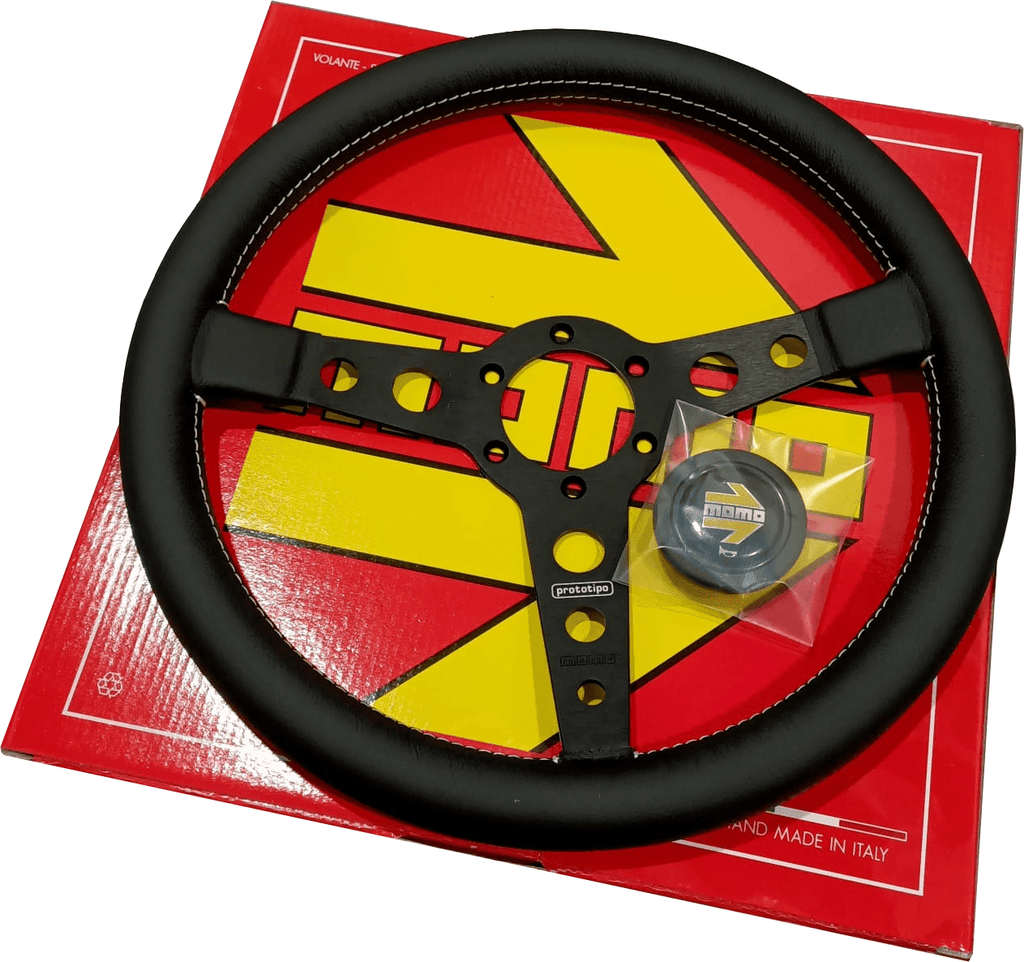 Momo - PROTOTIPO BLACK Steering Wheels - 3 Spokes Leather - 43mm Dish-P-1 - RZCrewGarage