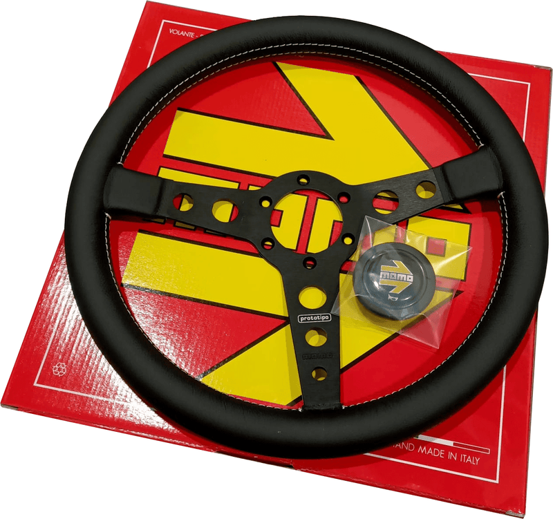Momo - PROTOTIPO BLACK Steering Wheels - 3 Spokes Leather - 43mm Dish-P-1 - RZCrewGarage