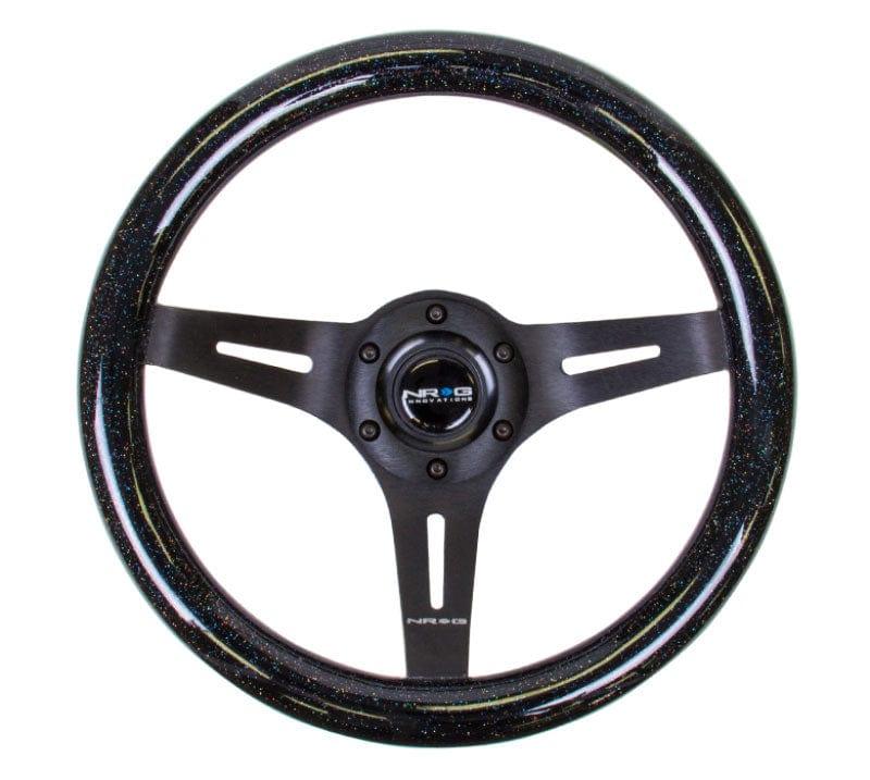 NRG - Black Sparkled Wood Grain Wheel, 310mm, 3 spoke center in Black Steering Wheels - 3 Spokes Wood-ST-310BSB-BK - RZCrewGarage