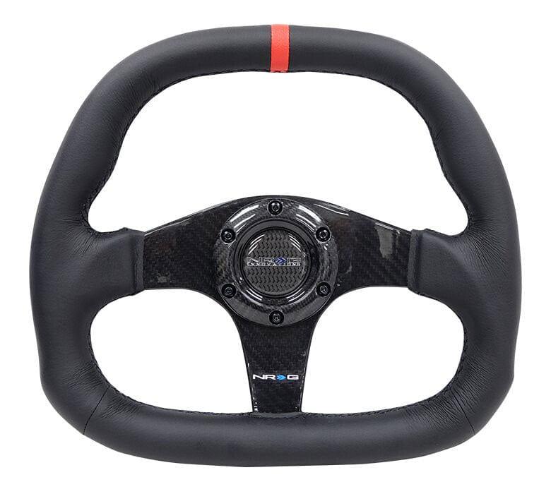 NRG - CARBON FIBER STEERING WHEEL 320MM BLACK CARBON FIBER CENTER W/ Black STITCH RED CENTER MARK FLAT BOTTOM Steering Wheels - 3 Spokes Carbon,Leather-ST-019CF-R - RZCrewGarage