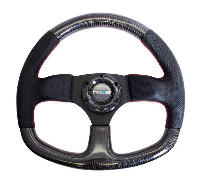 NRG - CARBON FIBER STEERING WHEEL 320mm FLAT BOTTOM w/ Red stitching Steering Wheels - 3 Spokes Carbon,Leather-ST-009CFRS - RZCrewGarage