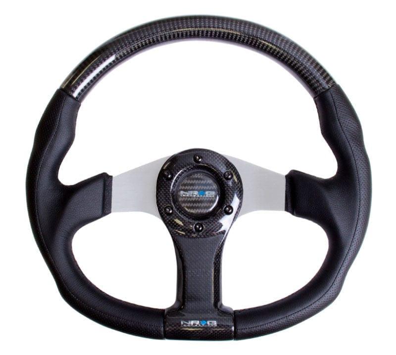 NRG - CARBON FIBER STEERING WHEEL 350mm SILVER OVAL SHAPE Steering Wheels - 3 Spokes Carbon,Leather-ST-013CFSL - RZCrewGarage