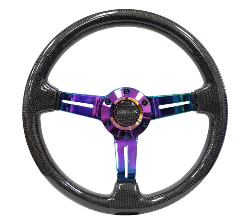 NRG - CARBON FIBER STEERING WHEEL350mm 1.5" Deep Dish with Neochrome Center Spoke Steering Wheels - 3 Spokes Carbon-ST-010MC-CF - RZCrewGarage