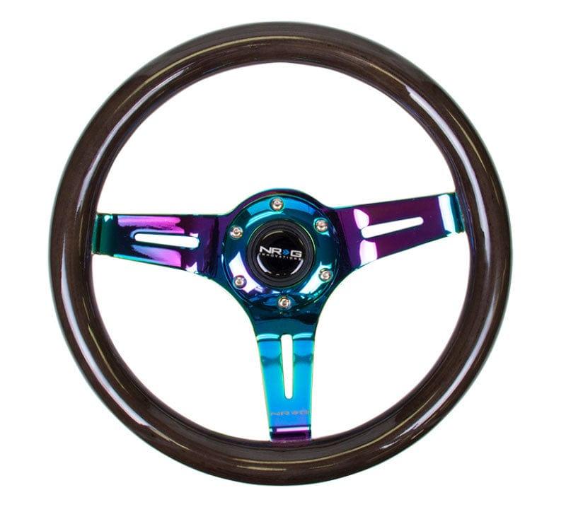 NRG - Classic Black Wood Grain Wheel, 310mm, 3 spoke center in Neochrome Steering Wheels - 3 Spokes Wood-ST-310BK-MC - RZCrewGarage
