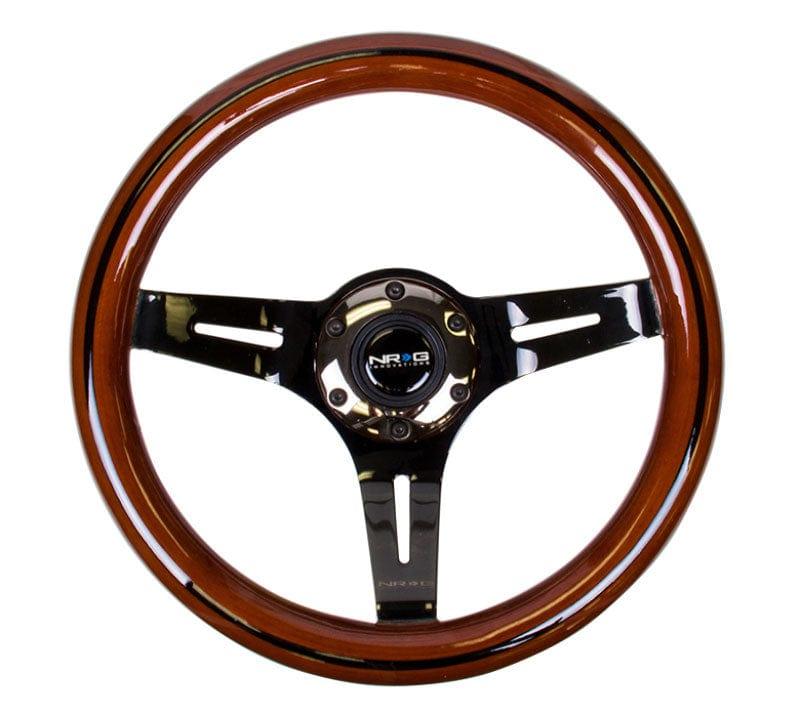 NRG - Classic Dark Wood Grain Wheel, Black line inlay, 310mm, 3 spoke center in Black Chrome Steering Wheels - 3 Spokes Wood-ST-310BRB-BK - RZCrewGarage