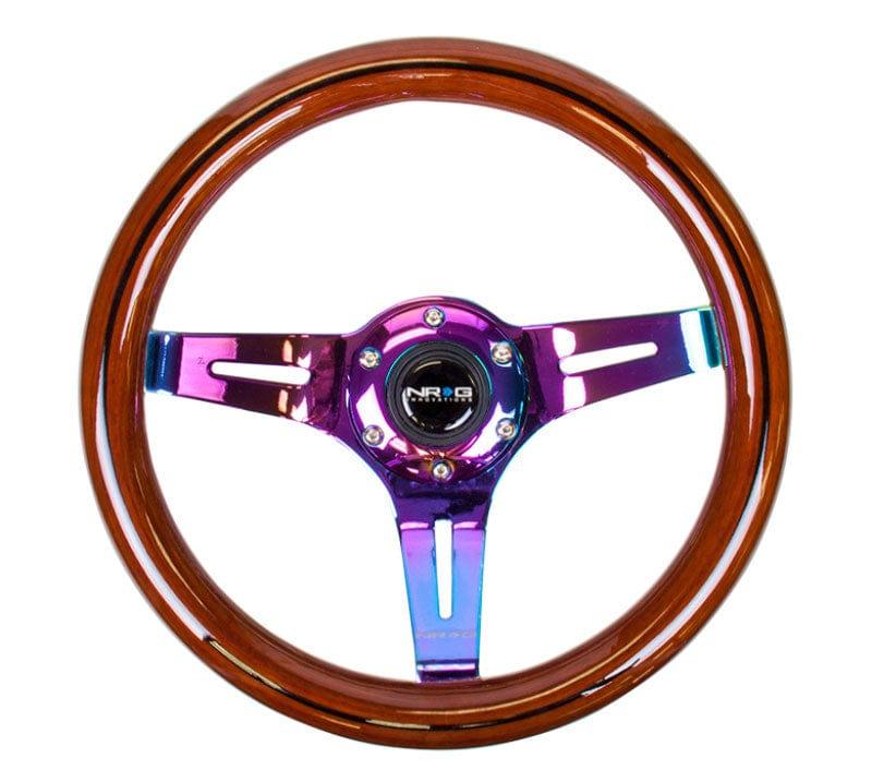 NRG - Classic Dark Wood Grain Wheel, Black line inlay, 310mm, 3 spoke center in Neochrome Steering Wheels - 3 Spokes Wood-ST-310BRB-MC - RZCrewGarage