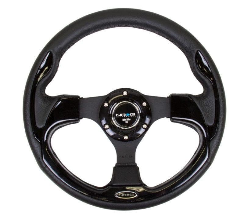 NRG - Reinforced Steering Wheel- 320mm Sport Steering Wheel w/ Black Trim Steering Wheels - 3 Spokes Leather-RST-001BK - RZCrewGarage