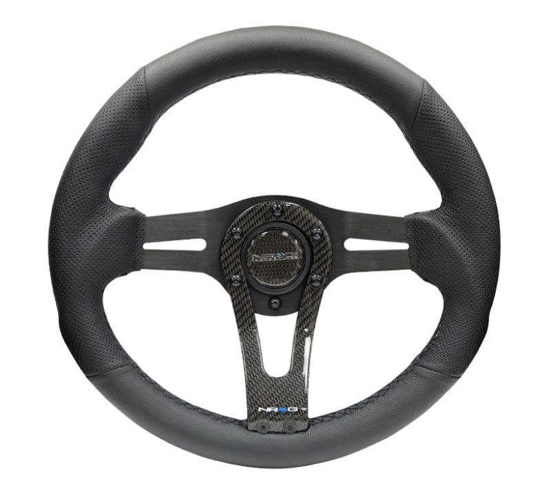 NRG - Reinforced Steering Wheel- 320mm Sport Steering Wheel w/ Carbon center spoke Steering Wheels - 3 Spokes Carbon,Leather-RST-002RCF - RZCrewGarage