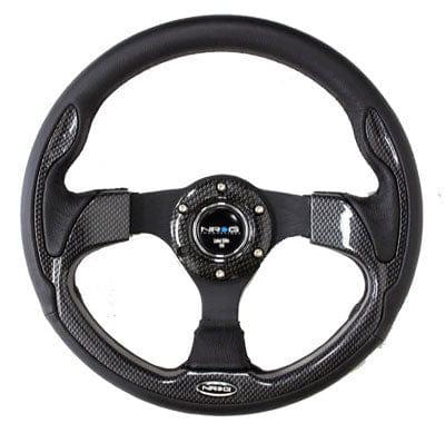 NRG - Reinforced Steering Wheel- 320mm Sport Steering Wheel w/ Carbon Fiber Look Trim( 001CBL) Steering Wheels - 3 Spokes Leather-RST-001CFL - RZCrewGarage