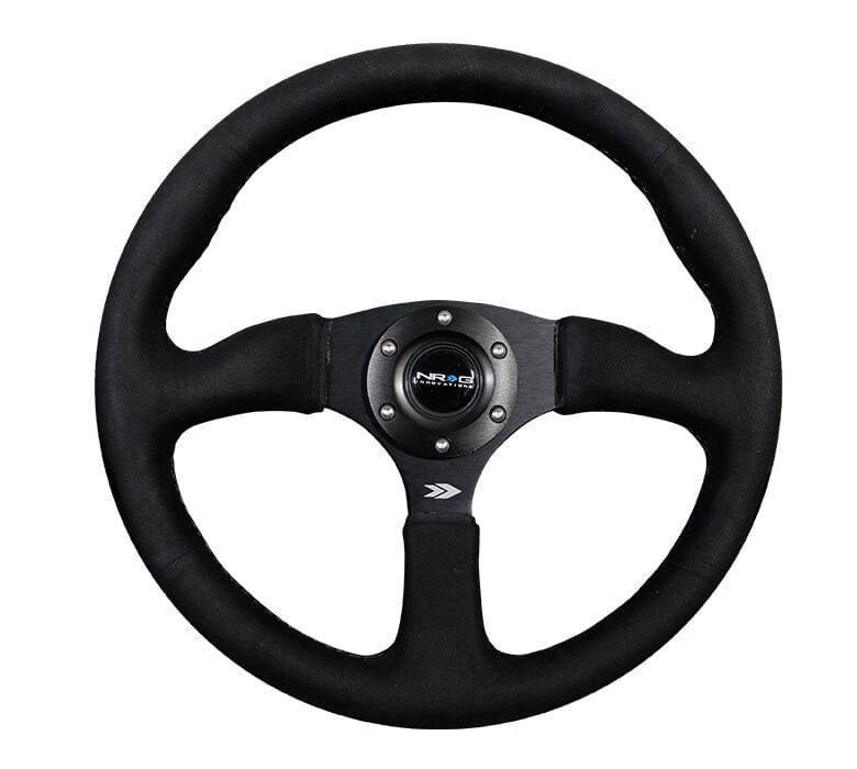 NRG - Reinforced Steering Wheel - 350mm Sport Leather Racing ( 2.5" Deep) Comfort Grip, 4mm matte black spoke with Alcantara finish Steering Wheels - 3 Spokes Alcantara-RST-023MB-SA - RZCrewGarage