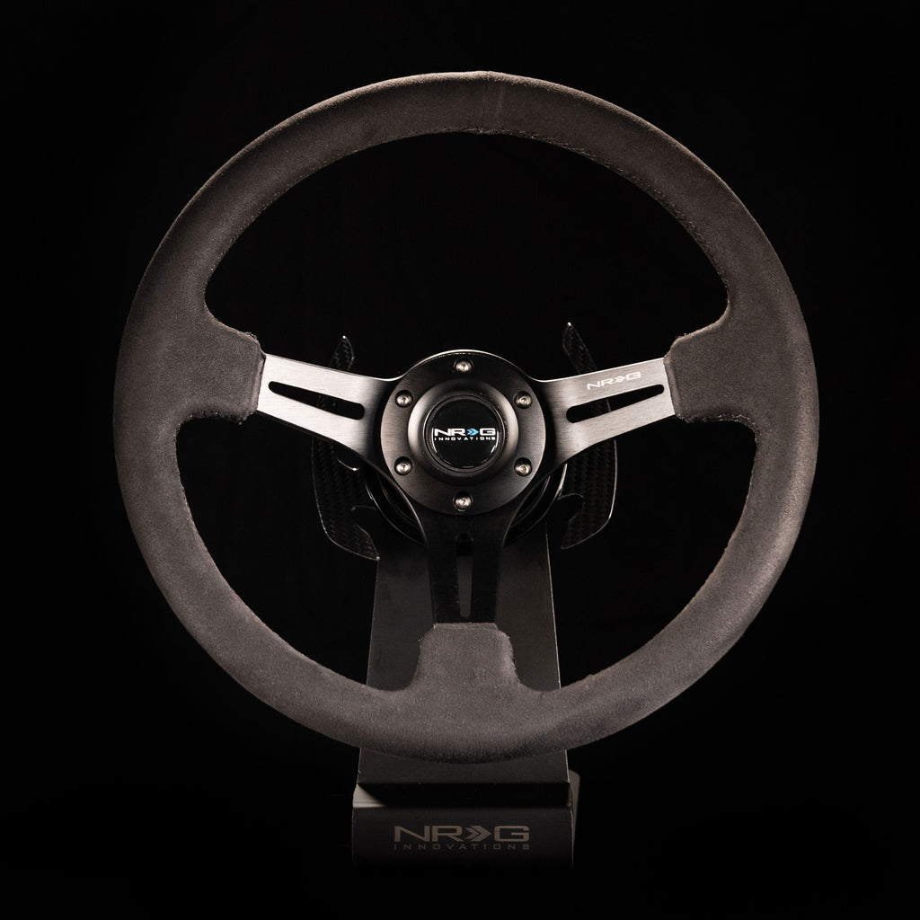 NRG - Reinforced Steering Wheel 350mm Sport Steering Wheel (3" Deep) Black Leather with Alcantara Stitching Steering Wheels - 3 Spokes Alcantara-RST-018SA - RZCrewGarage