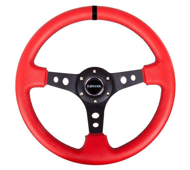 NRG - Reinforced Steering Wheel - 350mm Sport Steering Wheel (3" Deep) Black Spoke with Suede finish and Black Stitch Steering Wheels - 3 Spokes Leather-RST-006RR-BS-B - RZCrewGarage
