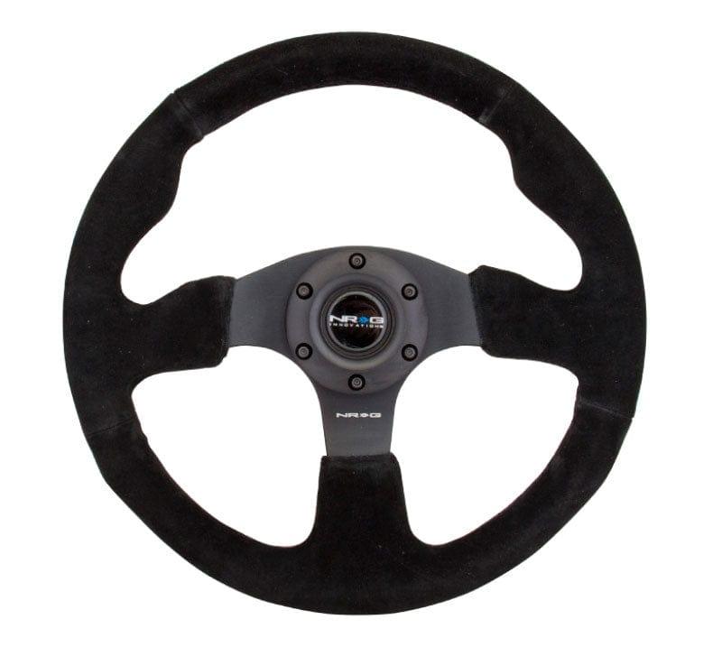NRG - Reinforced Steering Wheel - Suede Steering Wheel 320mm w/ BLACK stitch Steering Wheels - 3 Spokes Suede-RST-012S - RZCrewGarage