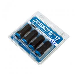 Rays - 17HEX Racing 2-piece Nut Set (Through Type) L48 - 4 Pieces - Black/Blue - M12x1.5 - RZCrewGarage