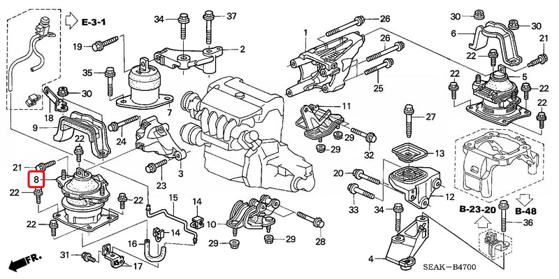 Honda Rubber Assy. Fr. Engine Mounting (MT) - Honda - Accord Euro R CL7