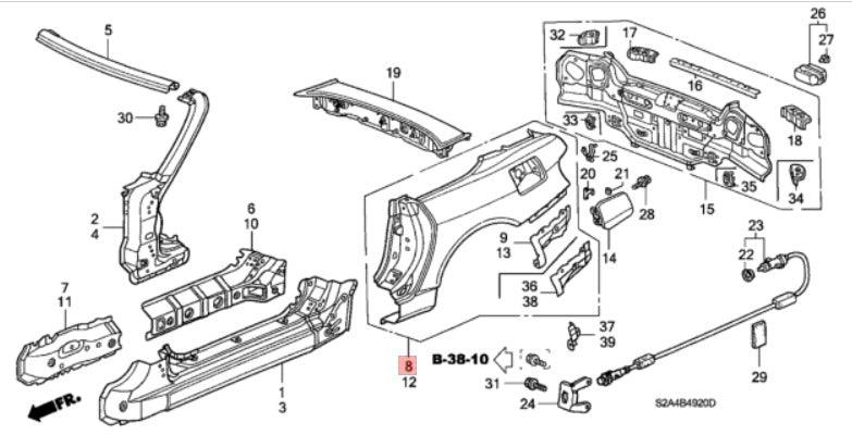 Genuine Honda Parts - Rear Left Fender - Honda - S2000 AP1/AP2 - FRP 63700-S2A-310ZZ - Rzcrew Garage
