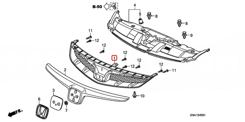 Genuine Honda Parts - Base Front Grill 71121-SNW-000ZA - Honda - Civic Type R FD2R