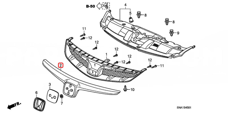 Genuine Honda Parts - Molding front Grill 71122-SNW-000 - Honda - Civic Type R FD2R