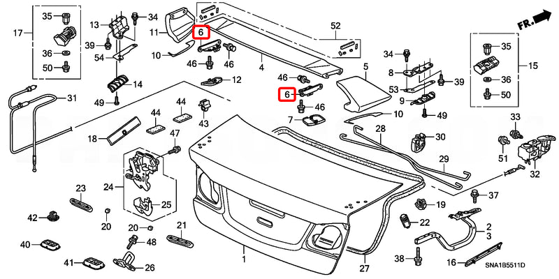Genuine Honda Parts - Trunk Spoiler Mount Bracket Comp Upper 71703-SNW-Z10 - Honda - Civic Type R FD2R