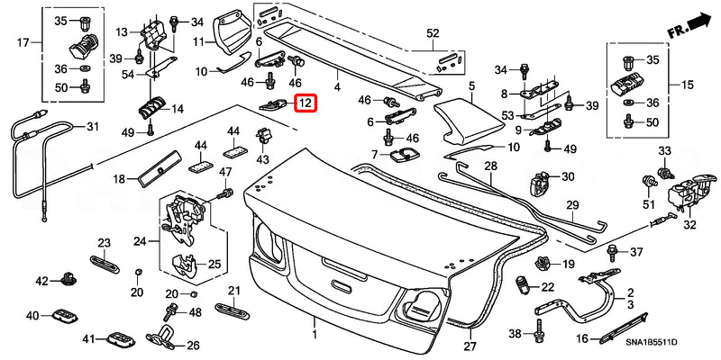 Genuine Honda Parts - Lid LH Trunk Spoiler Upper 71754-SNW-Z01ZA - Honda - Civic Type R FD2R