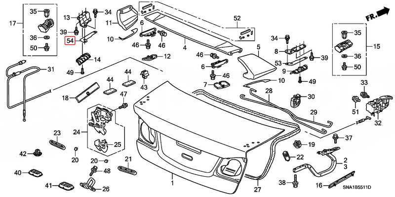 Genuine Honda Parts - Bracket, LH Trunk Outside 71759-SNW-000 - Honda - Civic Type R FD2R