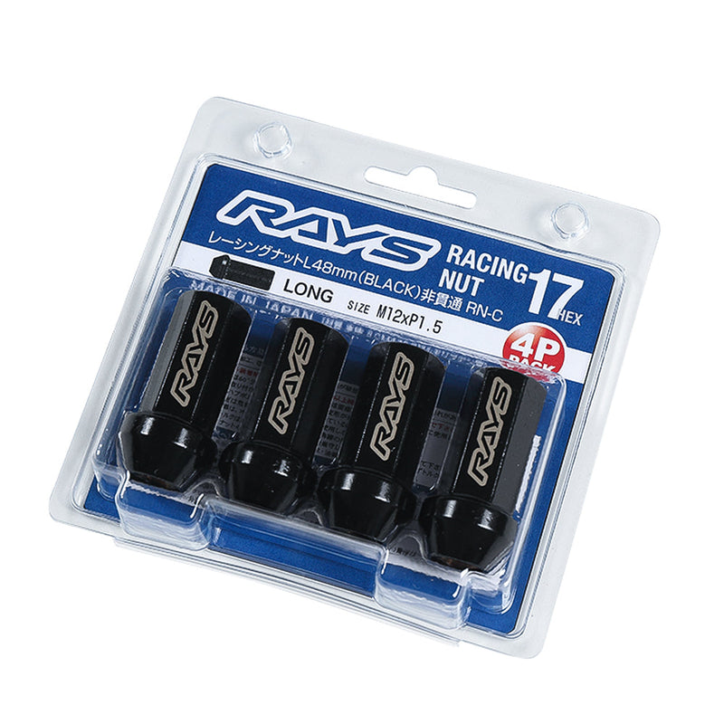 Rays - 17HEX Racing Nut Set (Long, Non-through Type) (RN-C) L48 - 4 Pieces - Black - M12x1.25 - RZCrewGarage