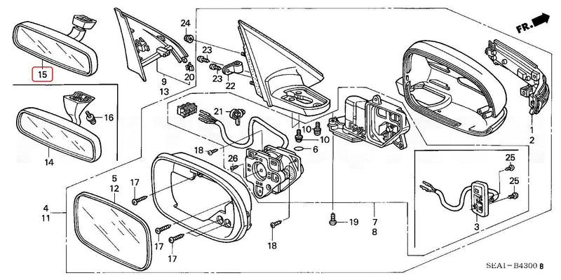 Genuine Honda Parts - MIRROR,RR*YR94L* - Honda - Accord Euro R CL7 - 76400-SEA-034 - Rzcrew Garage