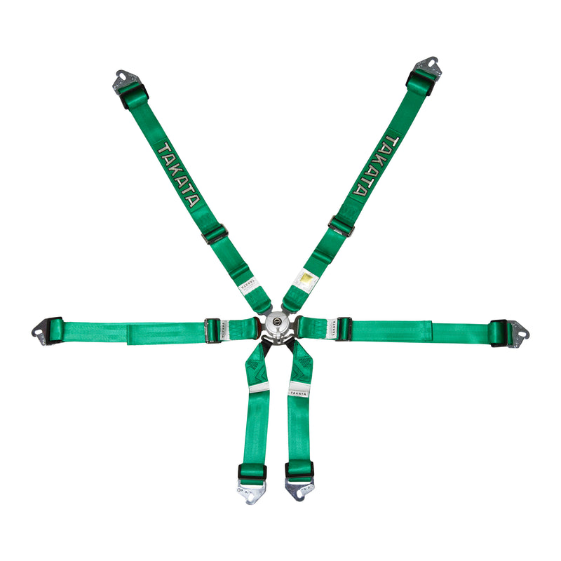 TAKATA Race 2x2 HANS Snap On Harness - FIA Approved - Green / Black