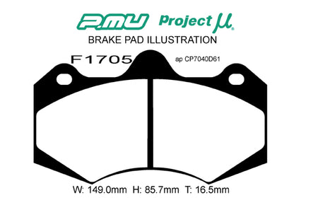 PS Perfect Spec - Project Mu PS Perfect Spec Brake Pads F1705 - AP CP7040D61 16.5 - Rzcrewgarage