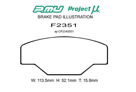 HC+ - Project Mu HC+ Brake Pads F2351 - AP CP2340D51 Thickness 16 - Rzcrewgarage