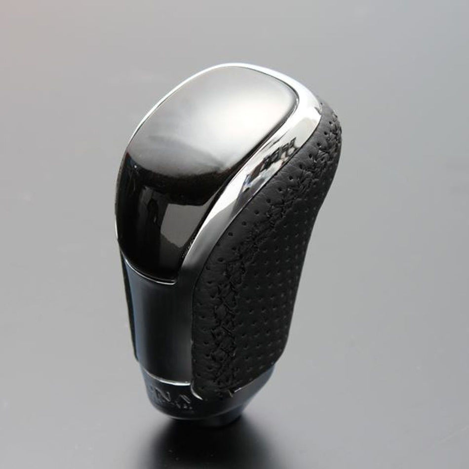 Luna - Shift Knob V Type (Standard) Punching / Black Wood Gold / Black Euro Stitch Toyota Vanguard-STV152EBK - Rzcrewgarage