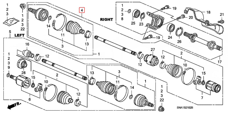 Drive Shaft right - Honda - FD2R - 44305-SNW-010 - Rzcrewgarage