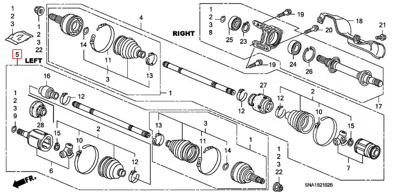 Drive Shaft Left - Honda - FD2R - 44306-SNW-000 - Rzcrewgarage